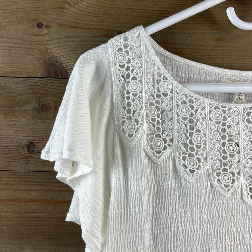 Max Studio Womens Shirt Short Flutter Sleeve Floral Lace Detail Boho Prairie 2X - Picture 4 of 9